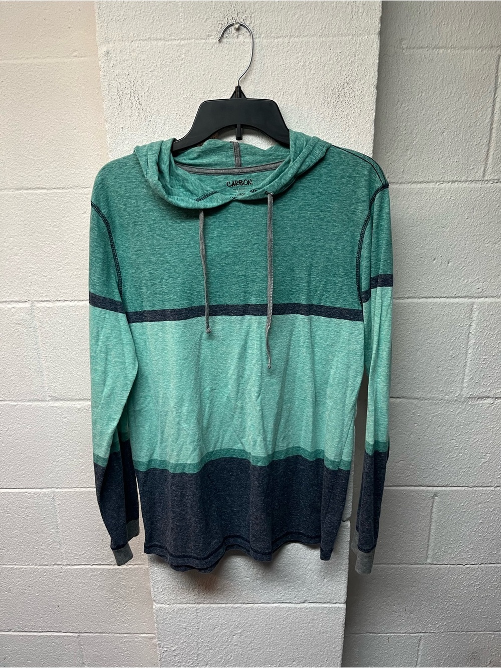 Carbon Teal & Dark Navy Striped Hooded Long-Sleeve